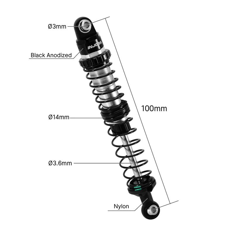 INJORA 4pcs 100mm DRX Dual-Rate Spring Oil Shocks 1/10