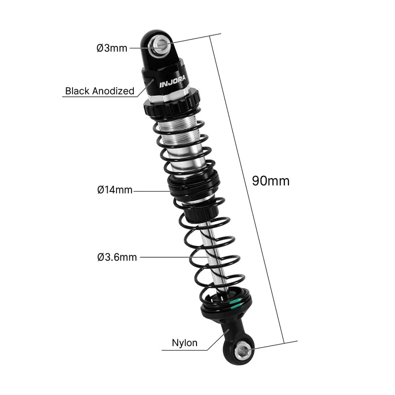 INJORA DRX Dual-Rate Spring Oil Shocks for 1/10 RC Crawlers 90mm