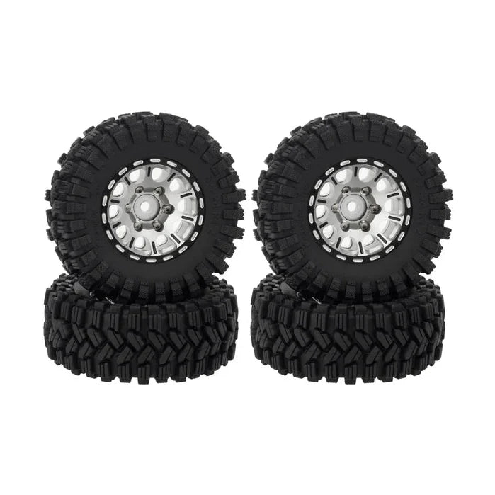 MEUS Racing 1.2-inch Beadlock Brass Wheel & Tire Set (Silver)