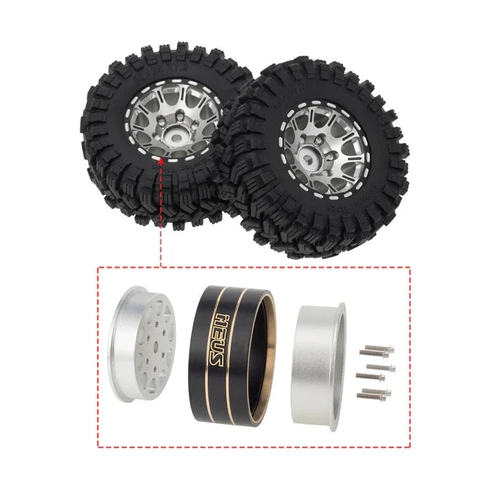 MEUS Racing 1.2-inch Beadlock Brass Wheel & Tire Set (Silver)