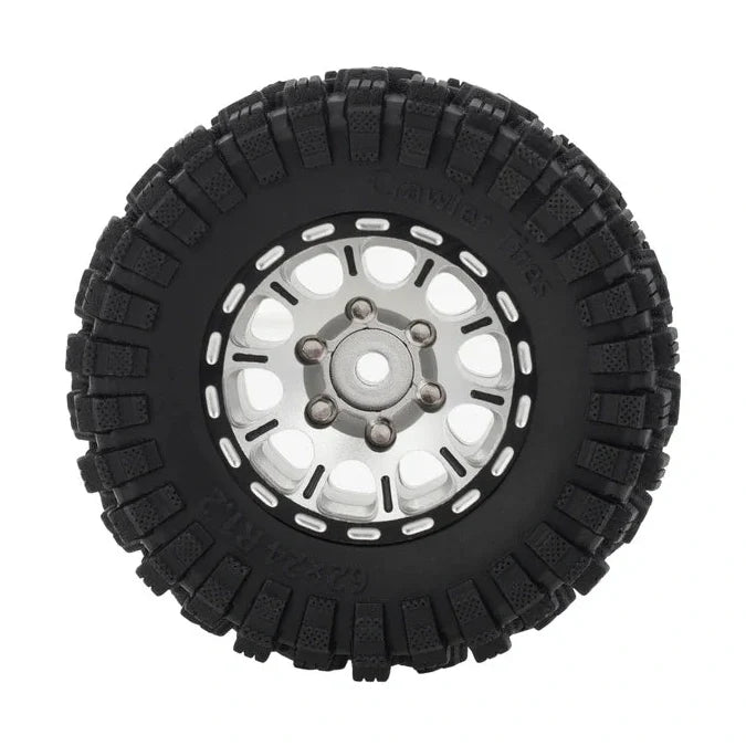 MEUS Racing 1.2-inch Beadlock Brass Wheel & Tire Set (Silver)