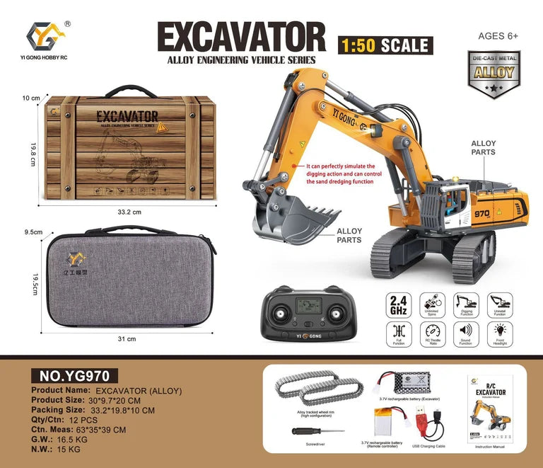 1:50 Scale Yigong 970 Escavator Construction Vehicle RTR